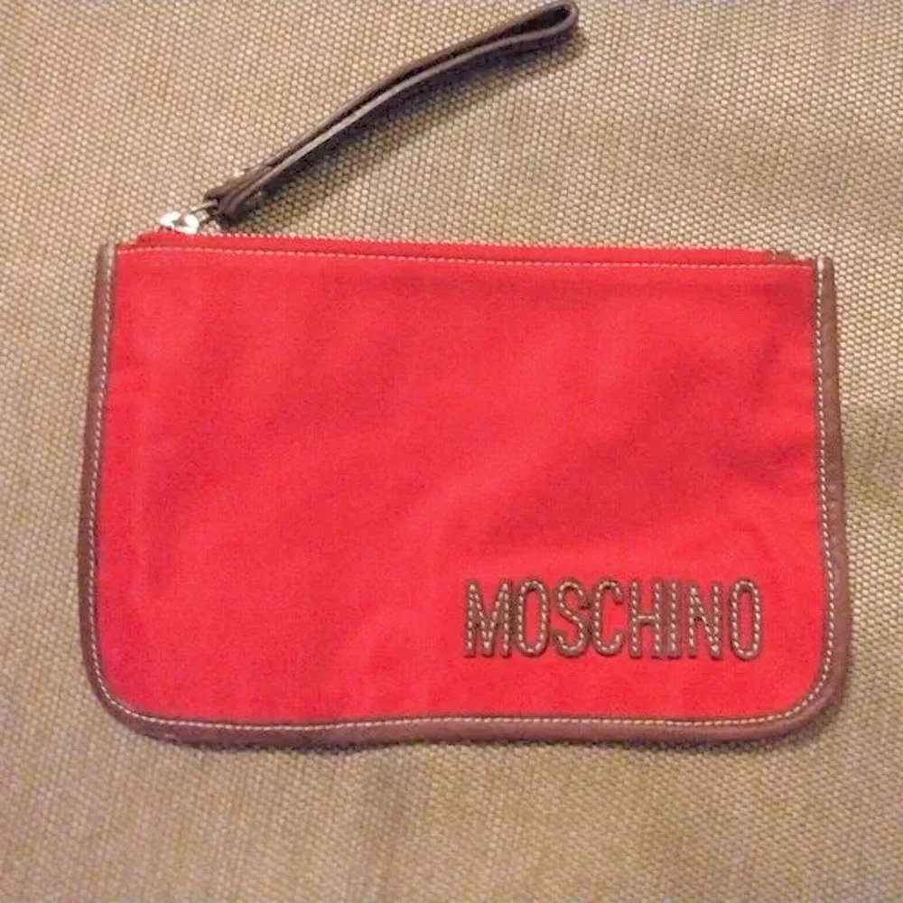 ❤️MOSCHINO Wristlet Red Canvas and Leather with Heart Zipper Pull